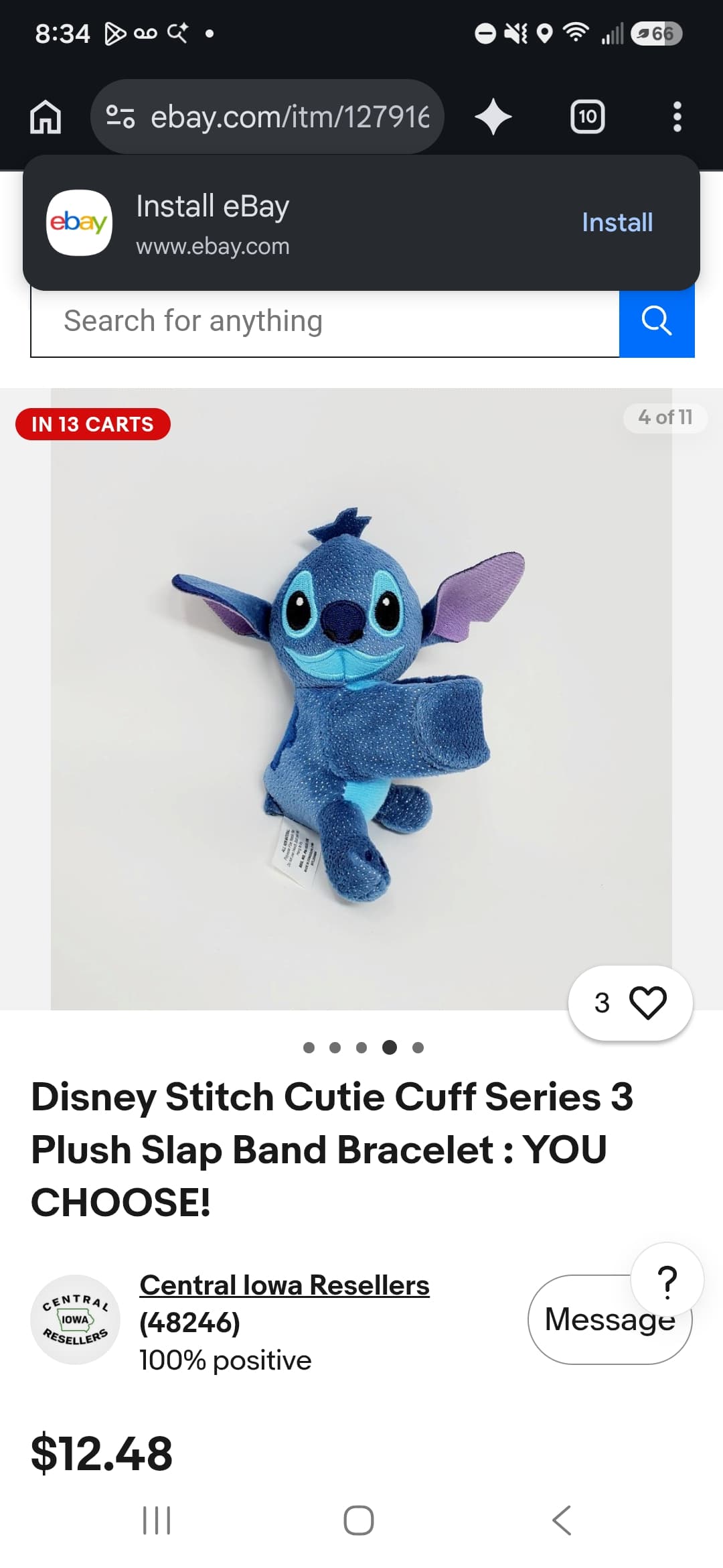 Stitch Plushie with cuff to attach to things